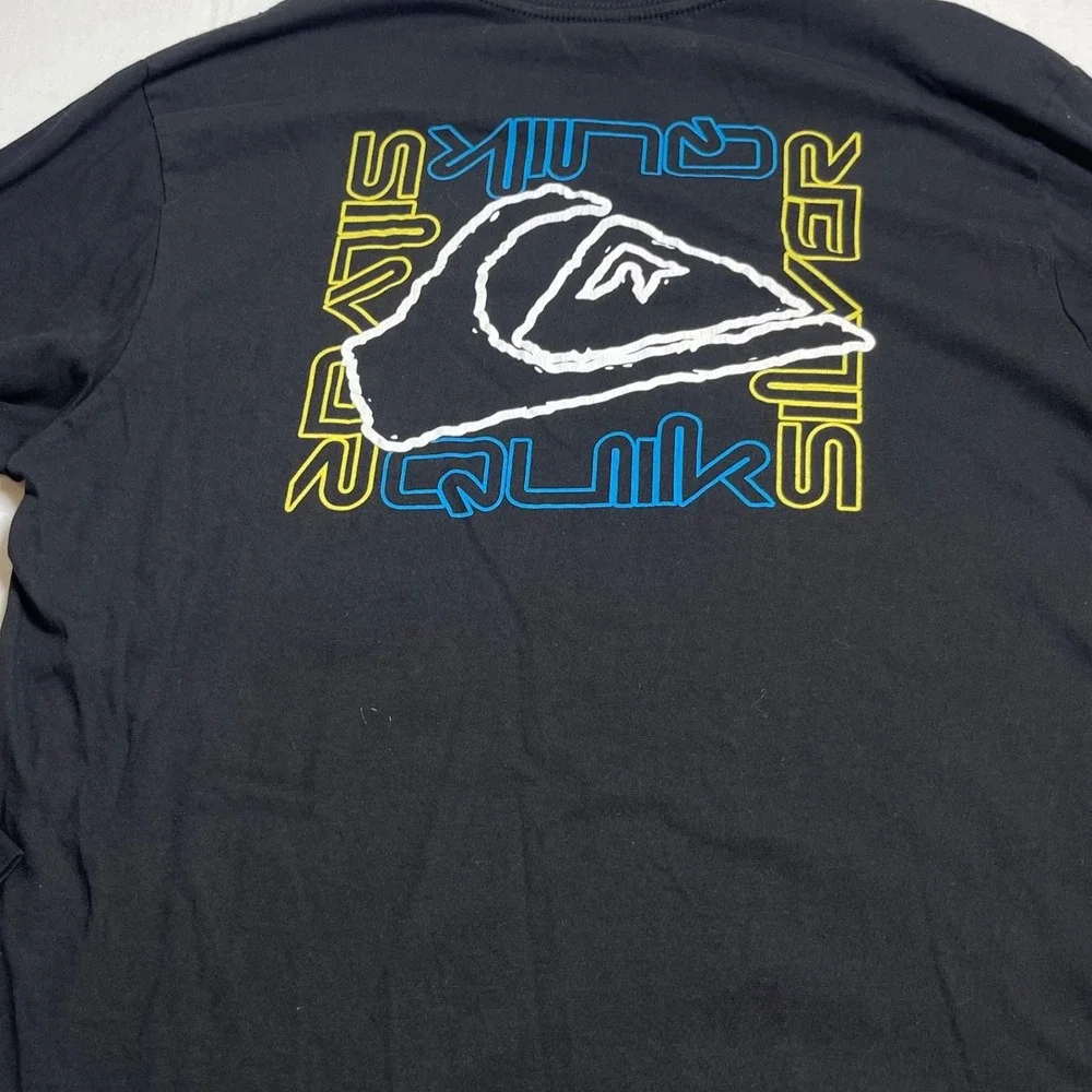 Quiksilver Mens Long Sleeve T Shirt Black Graphic Logo Cotton Surf Skate Size L - Picture 4 of 6